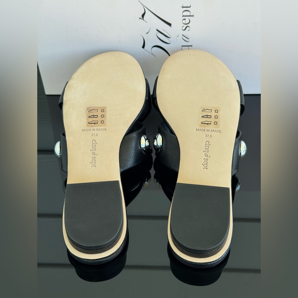 Cinq à Sept Grace Studded Slide Sandals Black Leather – Size EU 37.5 – New - Picture 6 of 8
